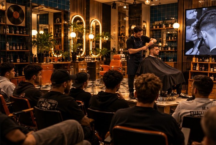 Concept visual: in-salon masterclass, audience and warm light