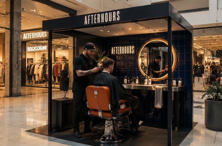 Concept render: AFTERHOURS Backstage kiosk in a mall